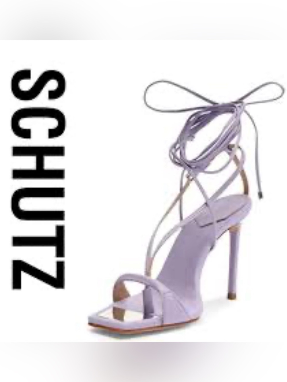 SCHUTZ Vikki Lavender Lilac Lace Up Strappy Stiletto Heels Square Toe Sandals 8 - Picture 6 of 16